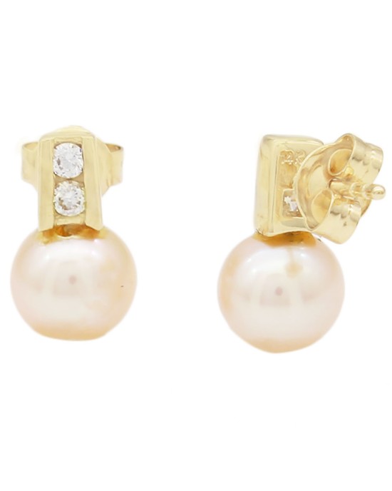 Pink Rose Pearl and Diamond Earrings